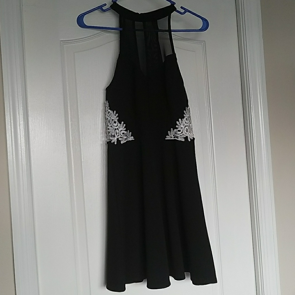 Material Girl High-Neck Mesh Black Dress